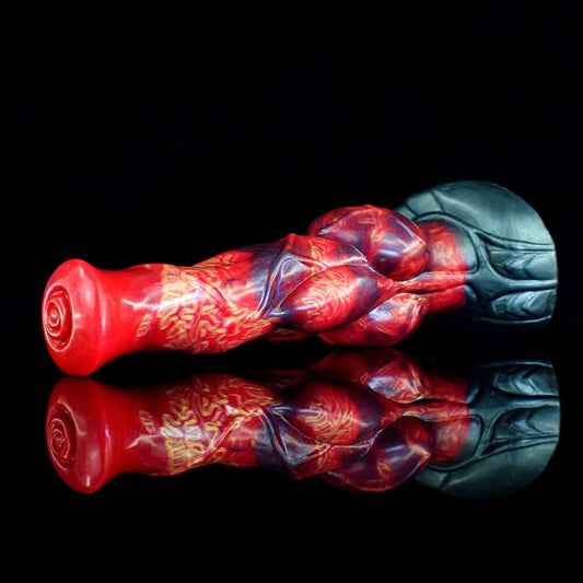 Dog Dildo - 9.6" Fiery Red Knotted Design with Suction Cup