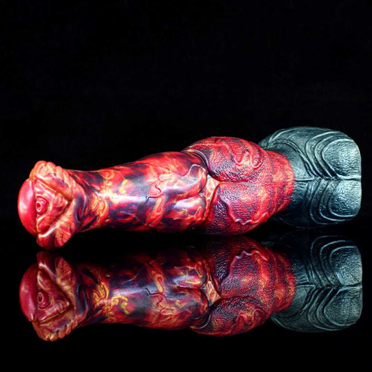 Volcanic Knotted Horse Dildo - 9.2" Fiery Red & Black Fantasy Stallion with Suction Cup