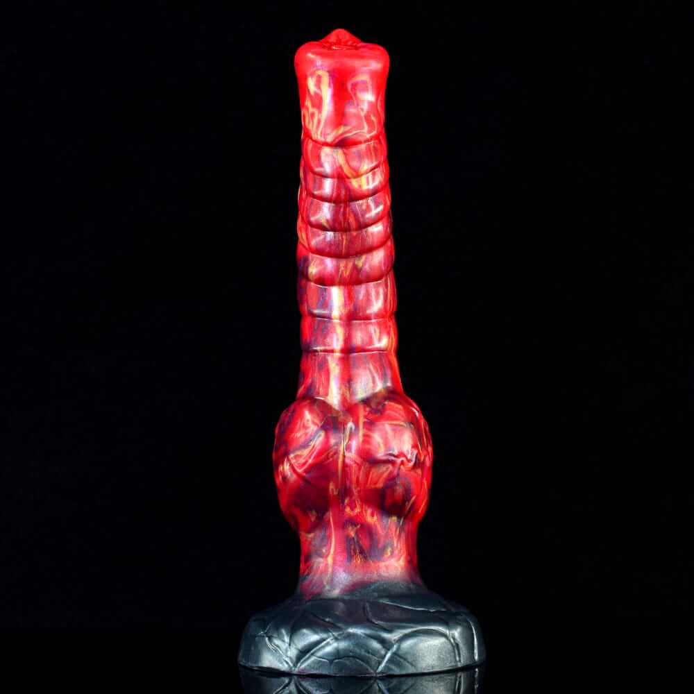 Inferno Curvy Dog Dildo - 9.3" Fiery Red Knotted Design with Suction Cup Base
