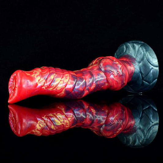 Inferno Curvy Dog Dildo - 9.3" Fiery Red Knotted Design with Suction Cup Base