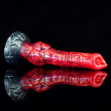 Inferno Curvy Dog Dildo - 9.3" Fiery Red Knotted Design with Suction Cup Base