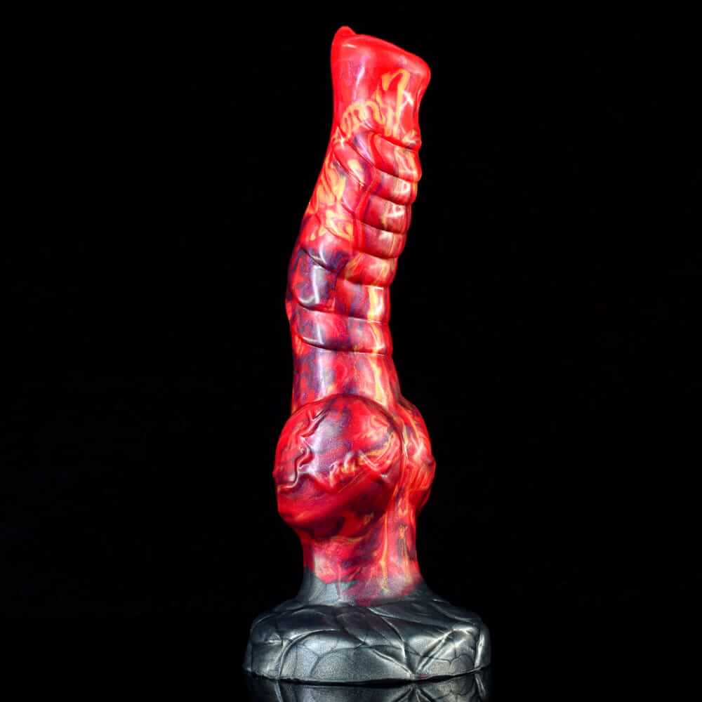 Inferno Curvy Dog Dildo - 9.3" Fiery Red Knotted Design with Suction Cup Base
