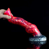 Inferno Curvy Dog Dildo - 9.3" Fiery Red Knotted Design with Suction Cup Base