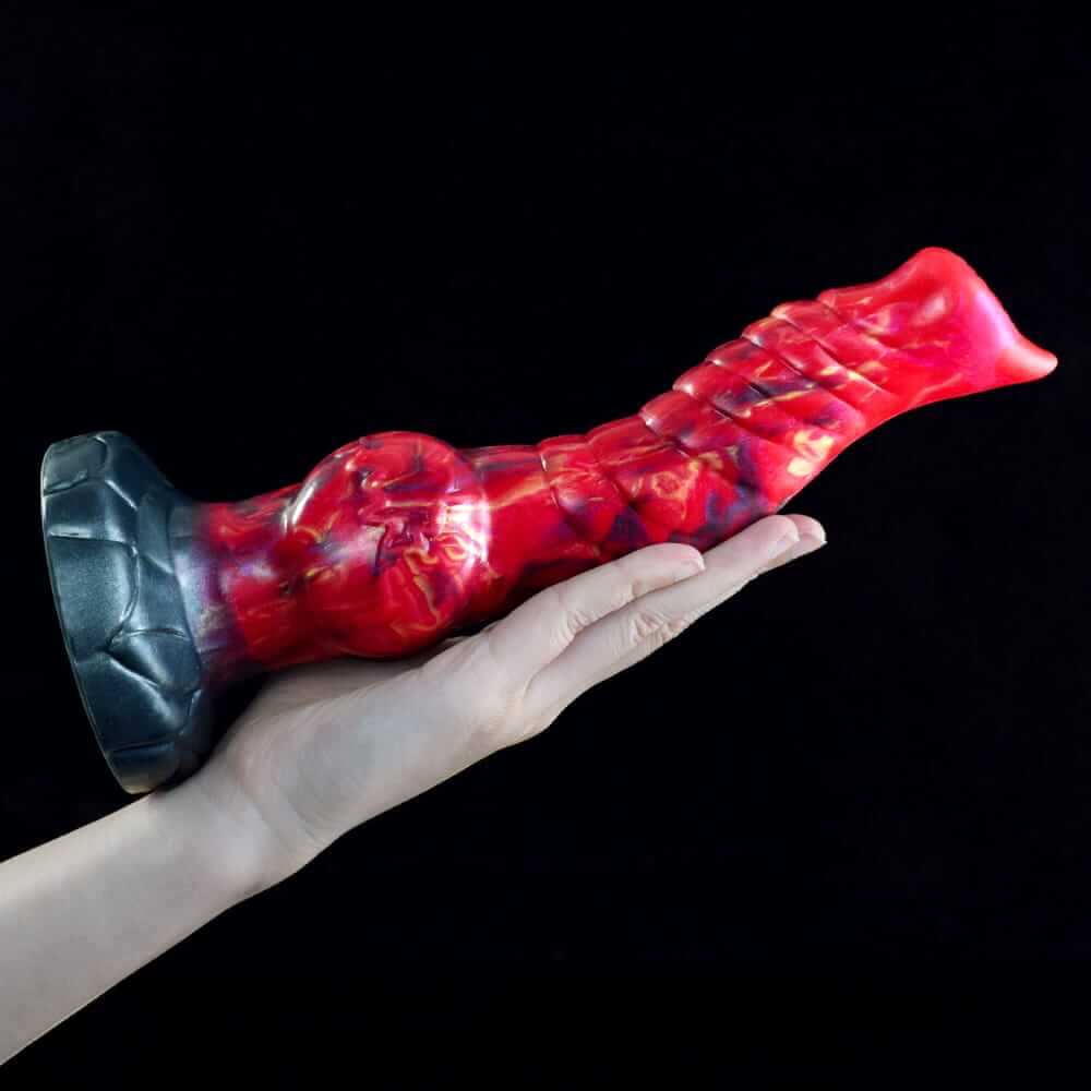 Inferno Curvy Dog Dildo - 9.3" Fiery Red Knotted Design with Suction Cup Base