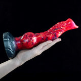 Inferno Curvy Dog Dildo - 9.3" Fiery Red Knotted Design with Suction Cup Base