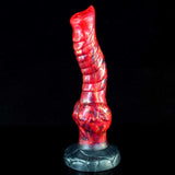 Inferno Curvy Dog Dildo - 9.3" Fiery Red Knotted Design with Suction Cup Base